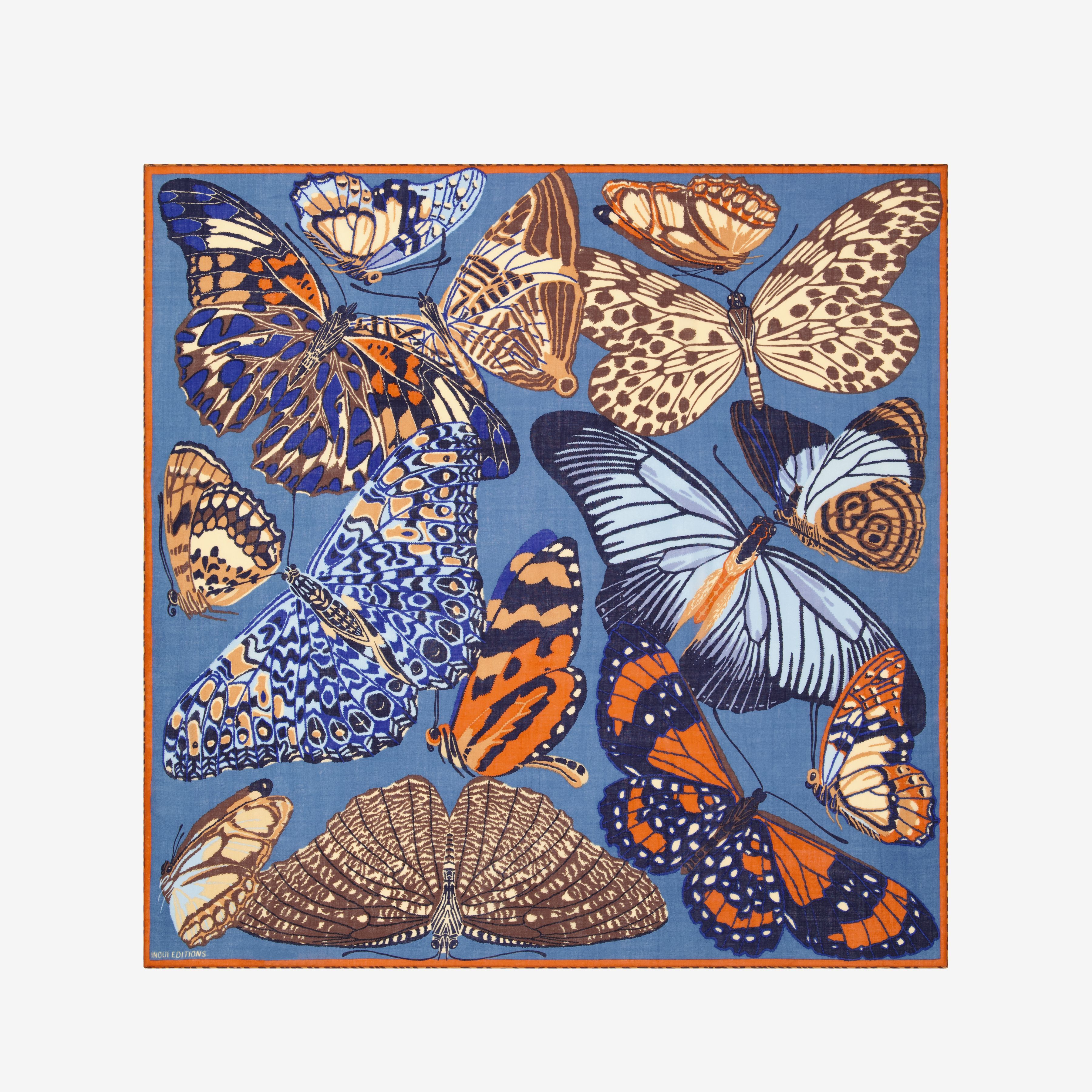 Carré 130 - Papillons - Bleu canard