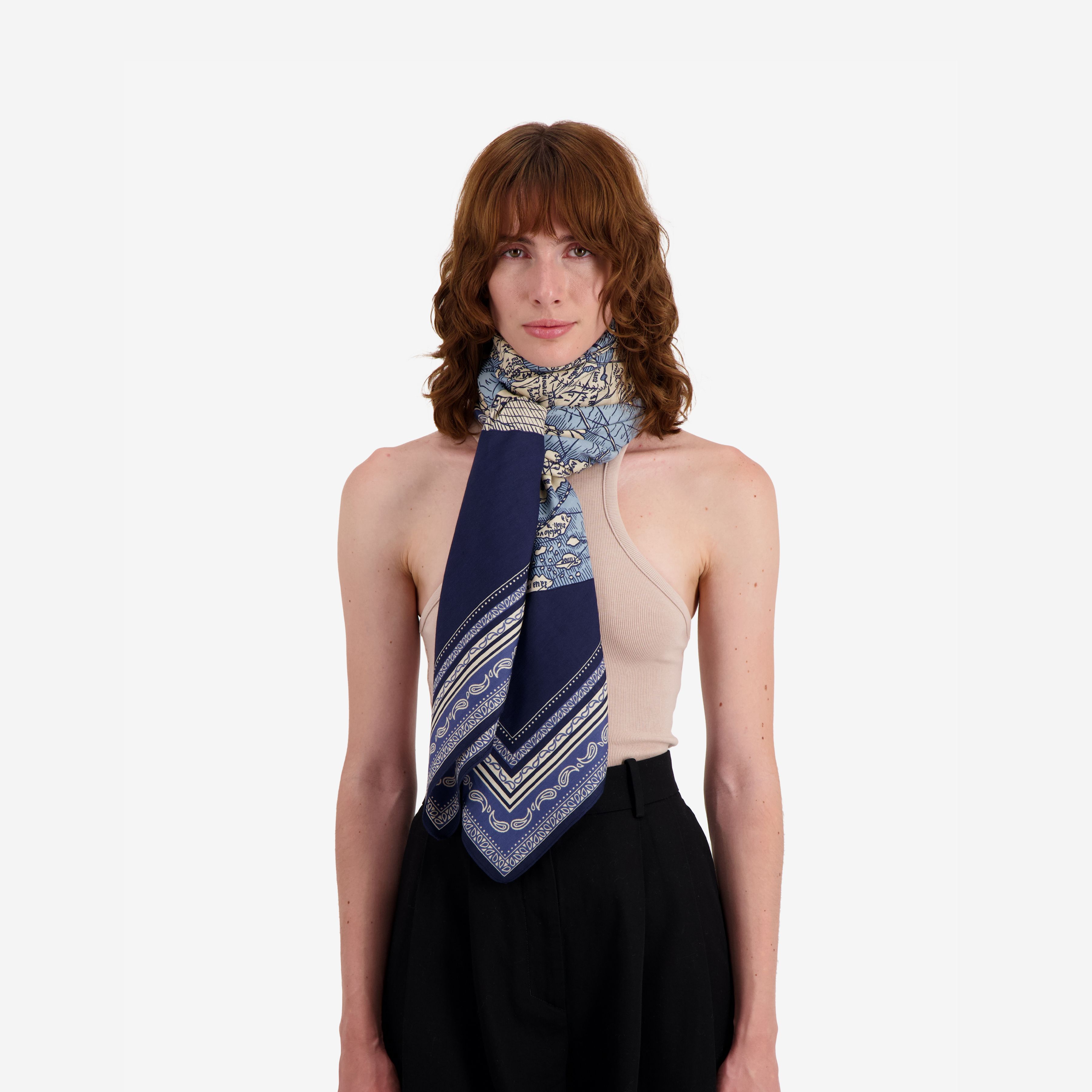 Kaschmir-Viereckstuch 130 - Mappemonde - Blau