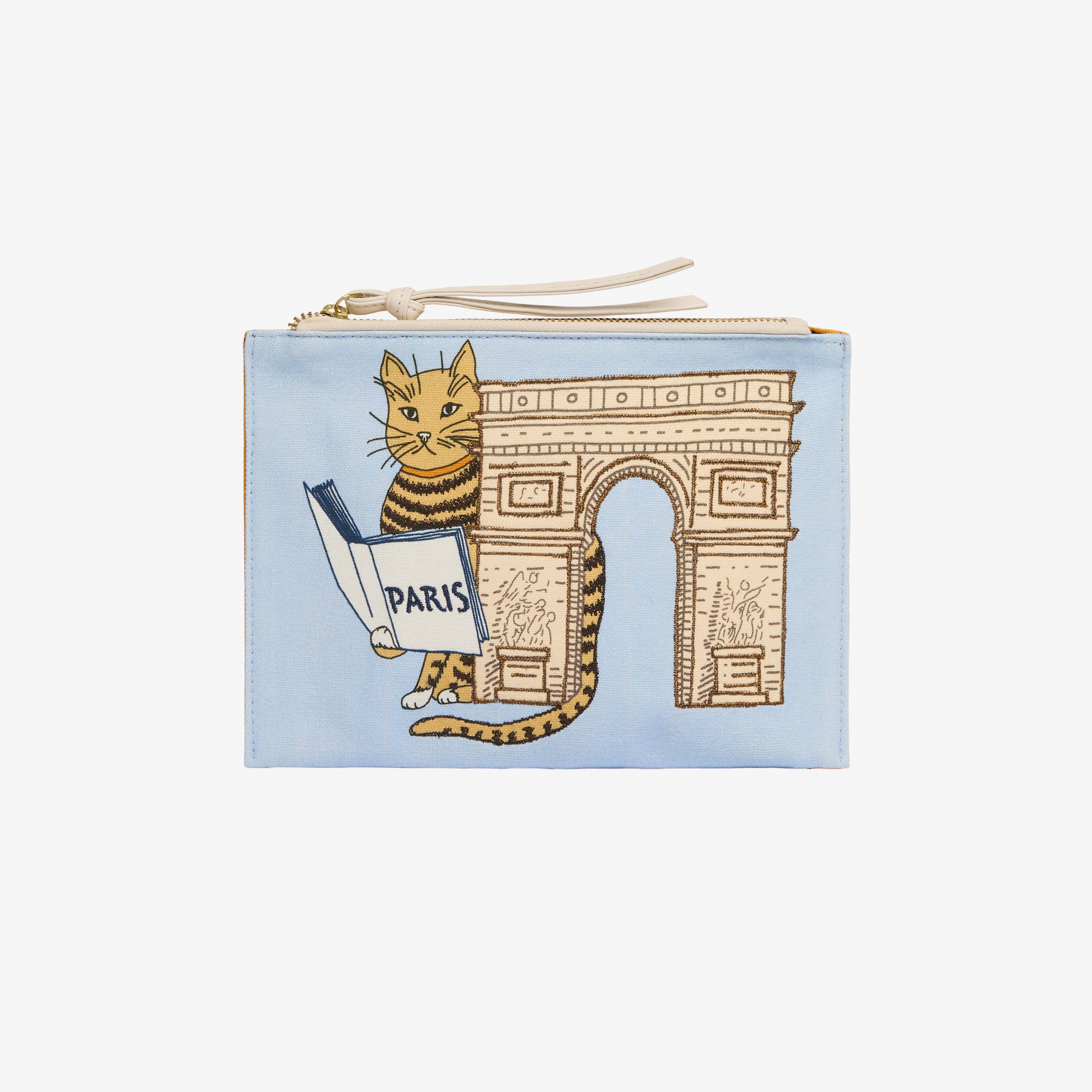 Embroidered Pouch - Chat - Light Blue