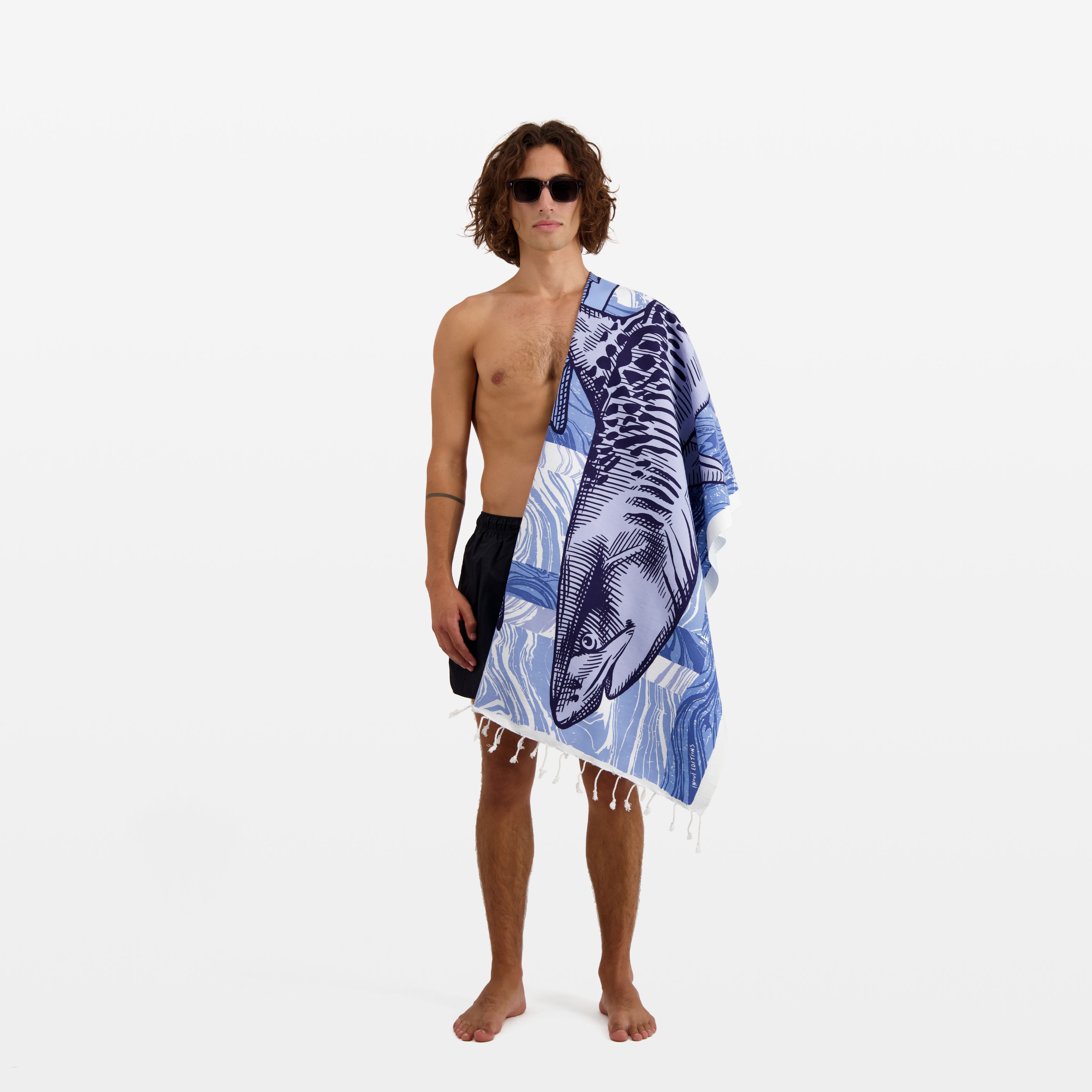 Fouta 100 - Requins - Bleu