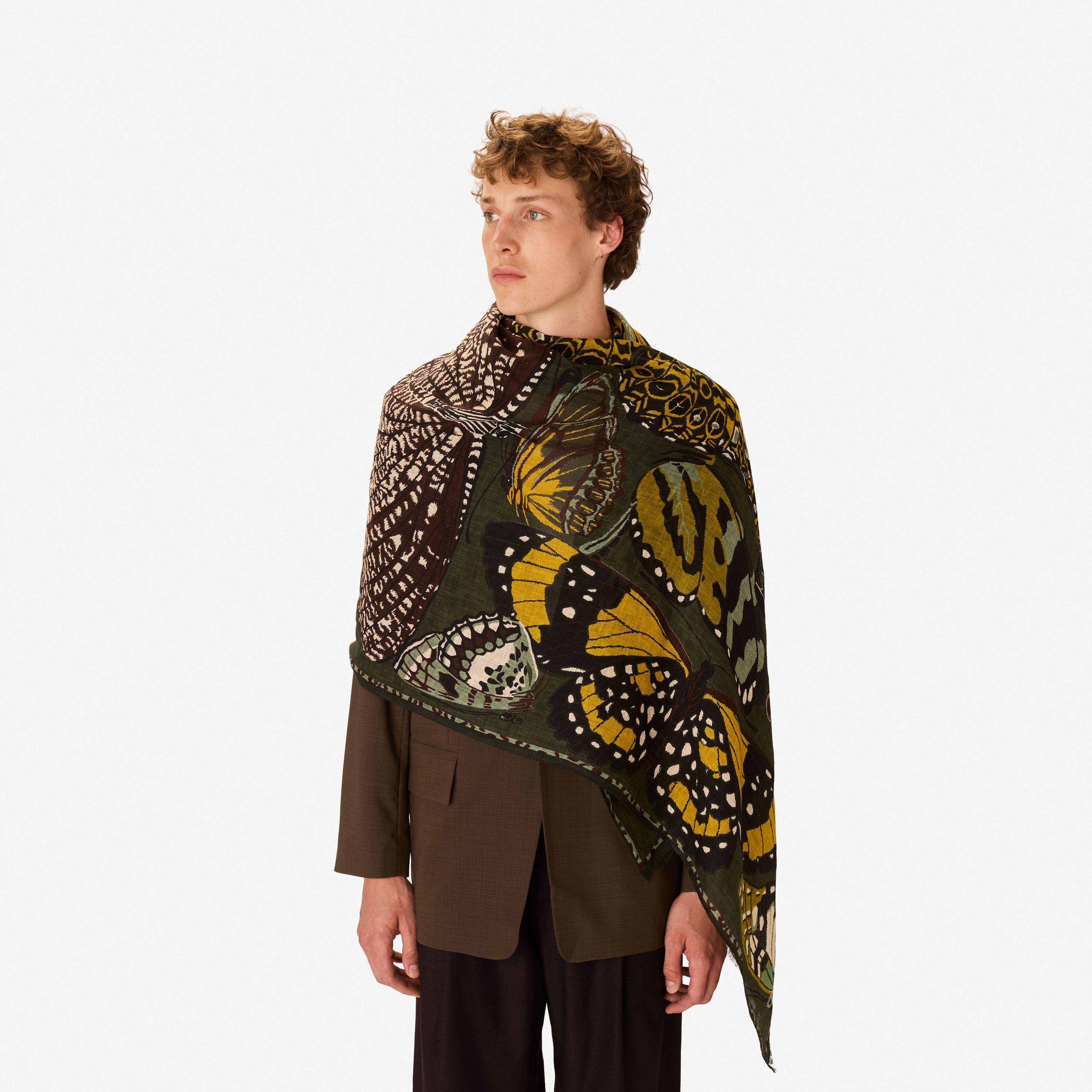 Écharpe 100 - Papillons - kaki