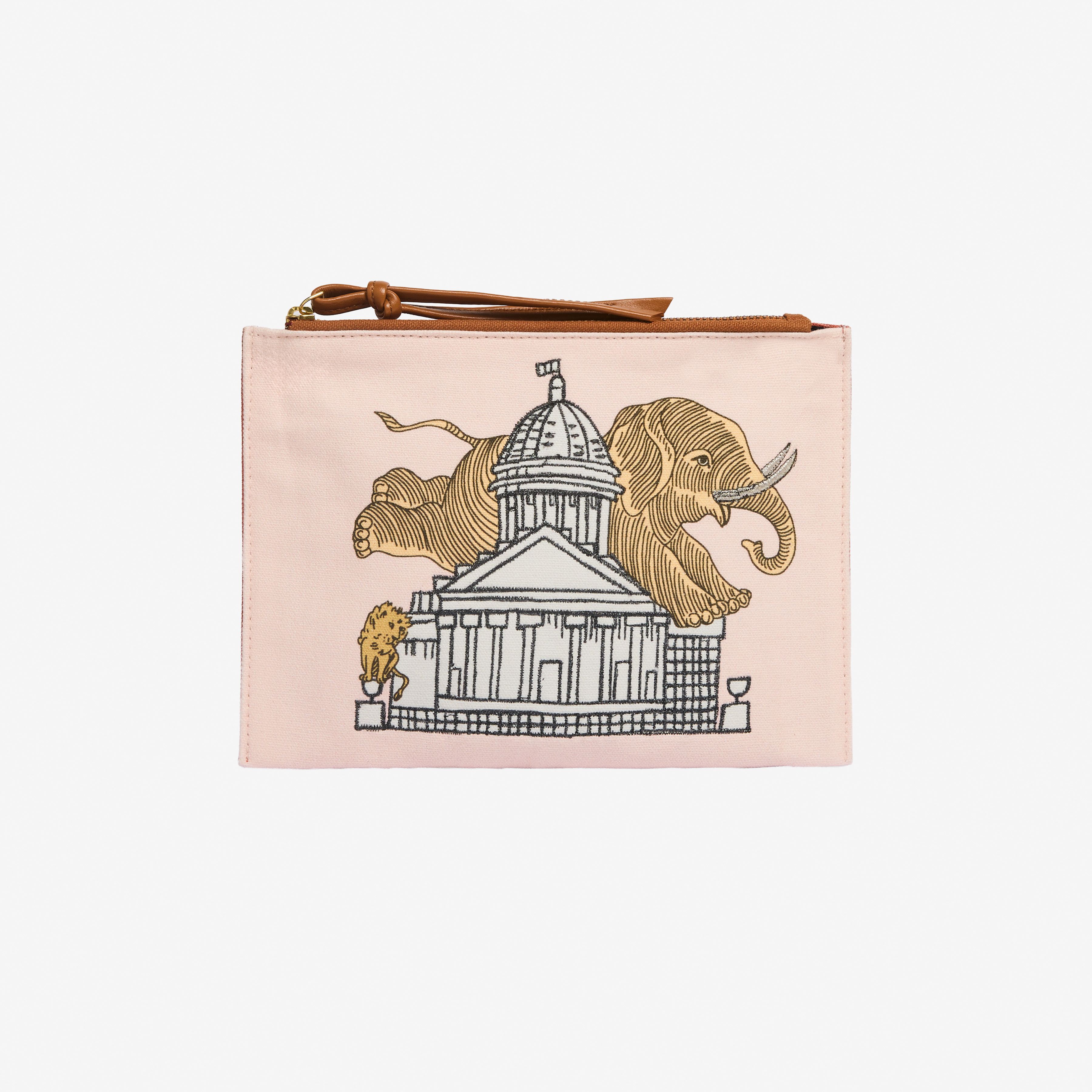 Embroidered Pouch - Elephant - Pastel