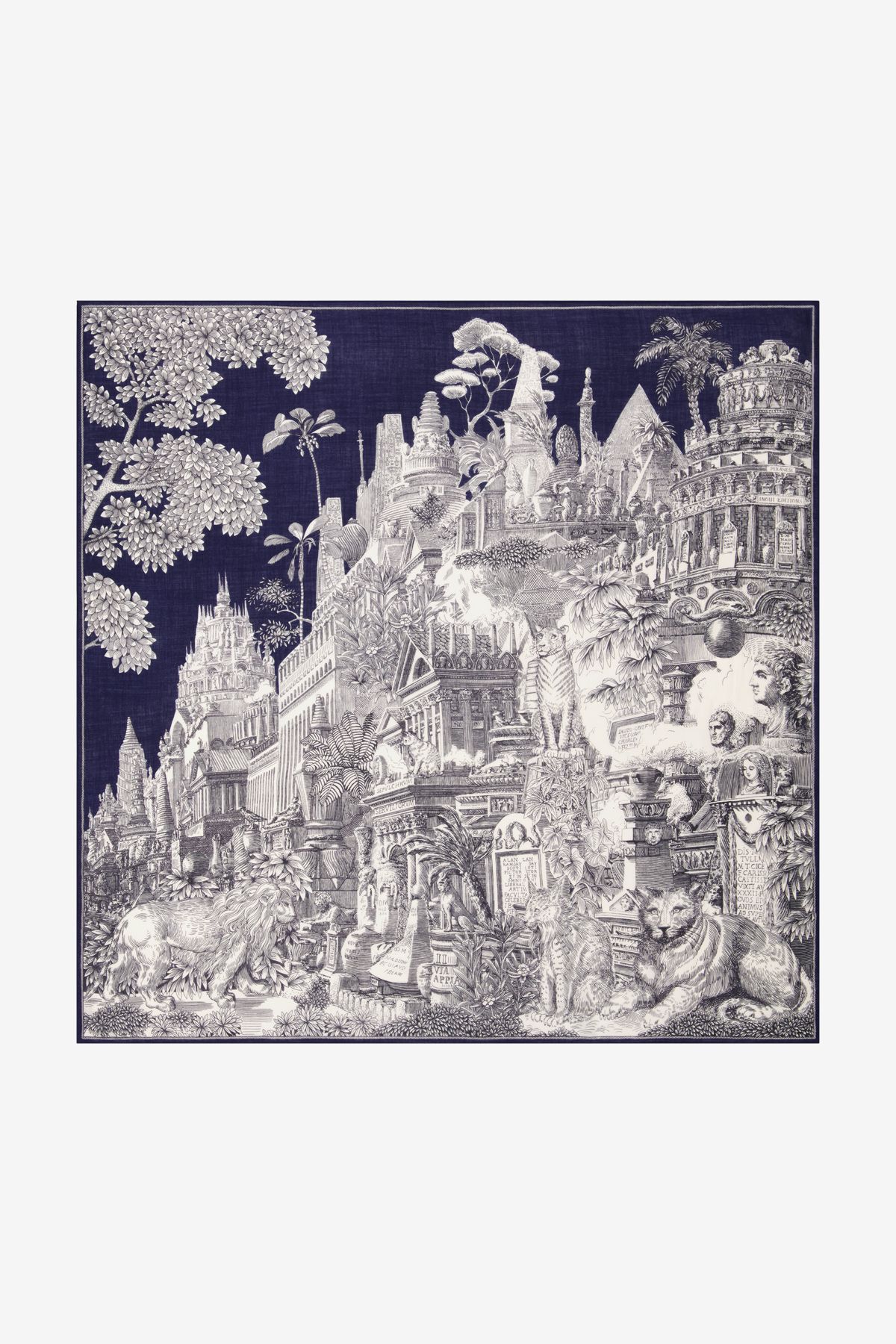 Cachemire Carré 130 - Piranesi - Bleu Marine