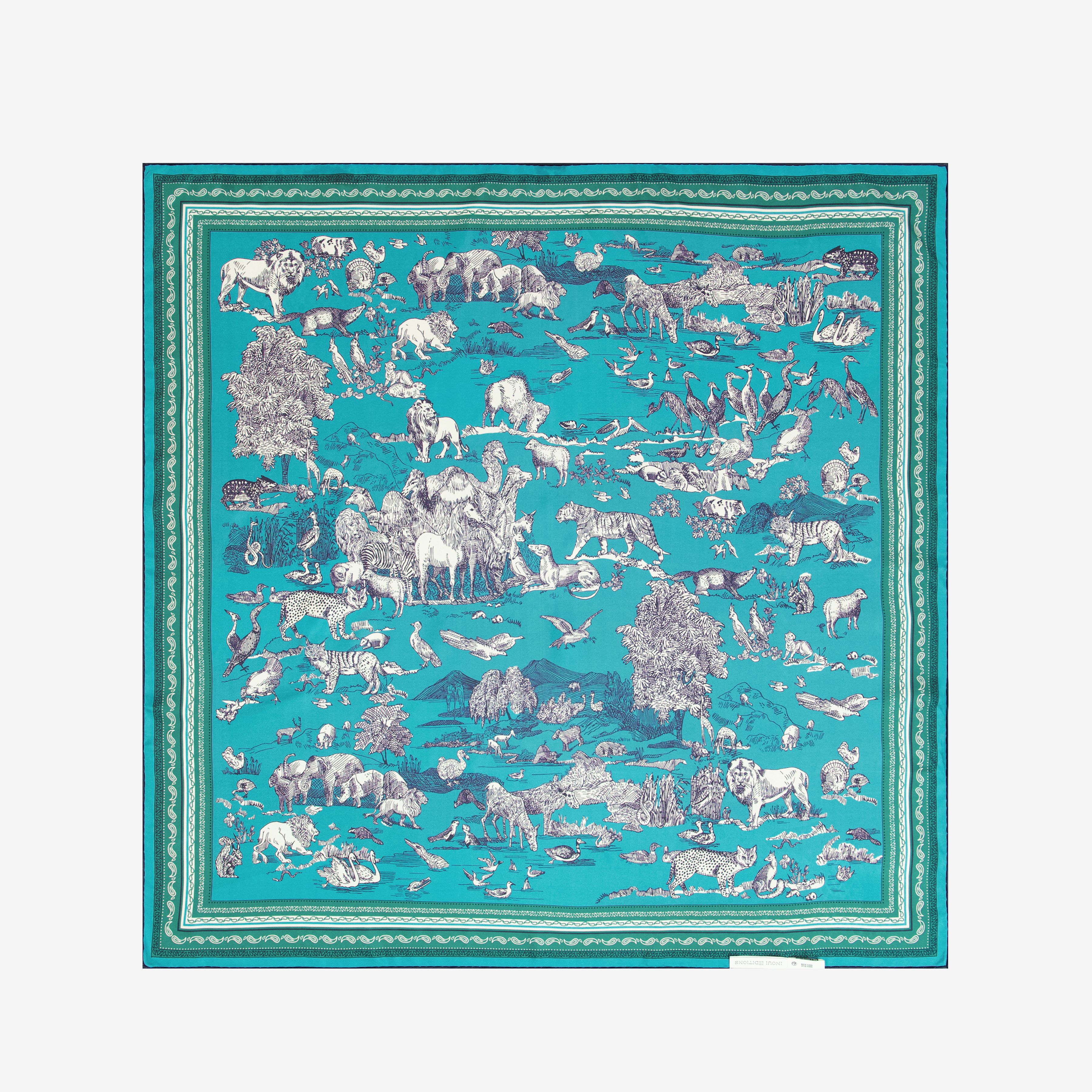 Carré 100 - Reverie - Bleu Turquoise & Rouge