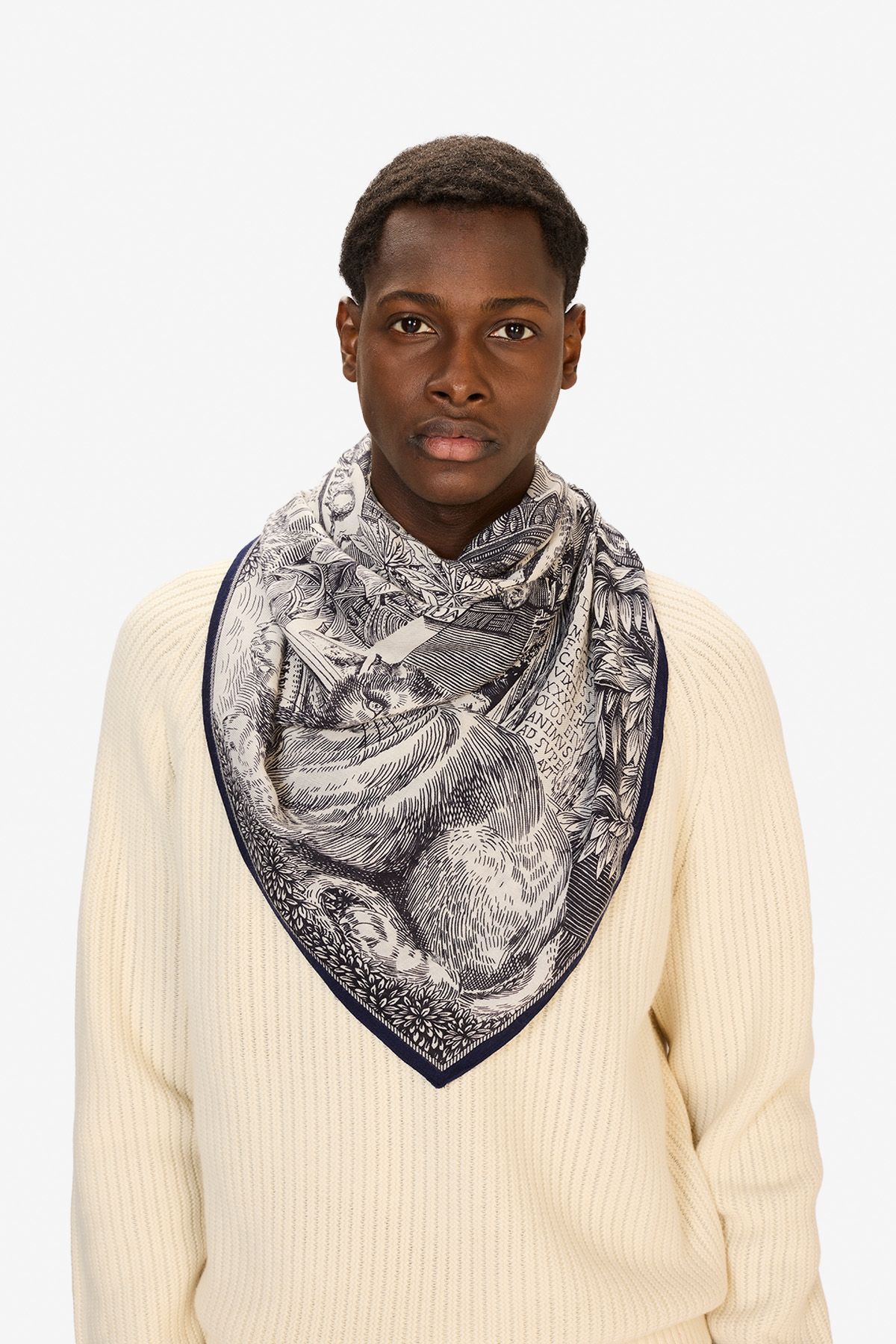 Cachemire Carré 130 - Piranesi - Bleu Marine