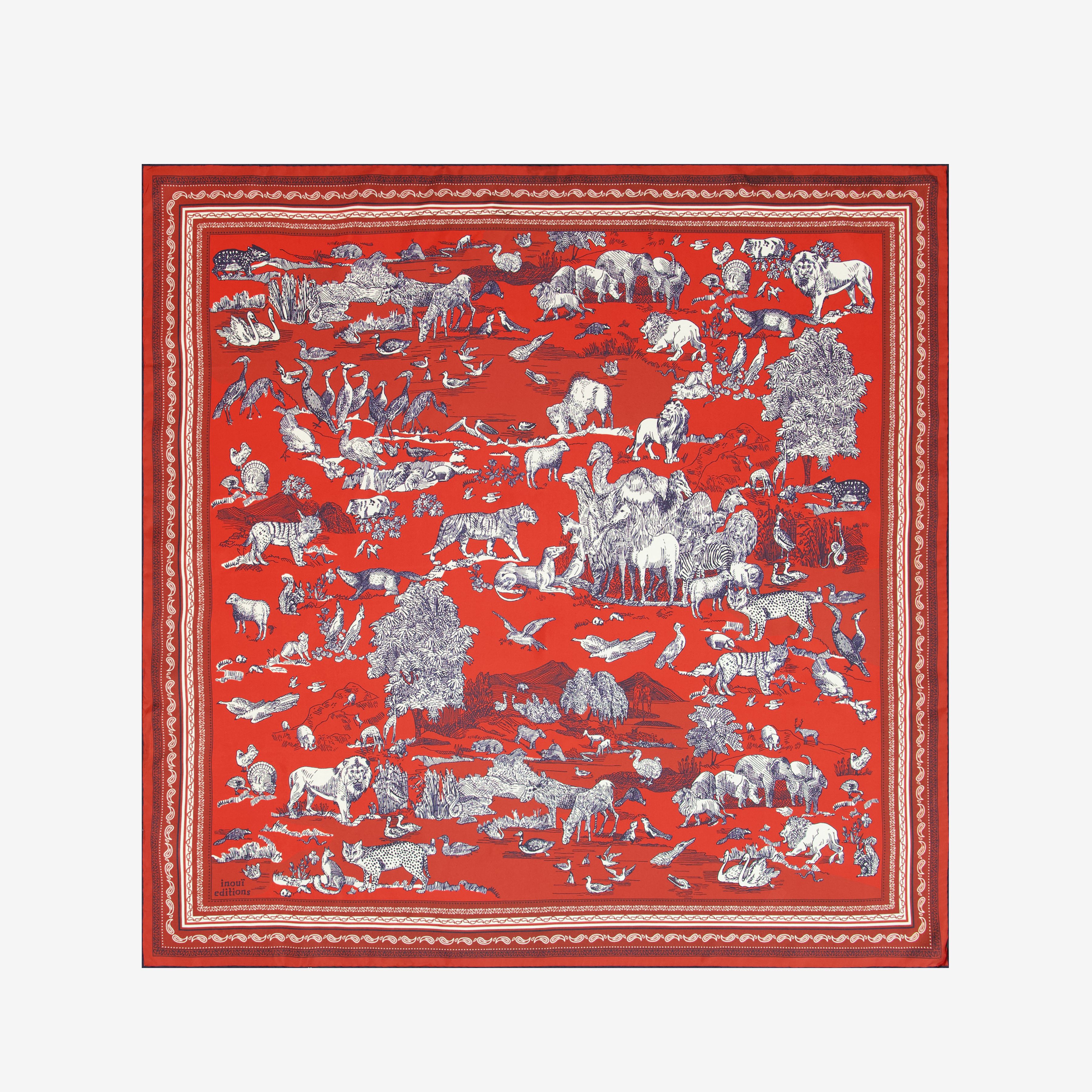 Carré 100 - Reverie - Bleu Turquoise & Rouge