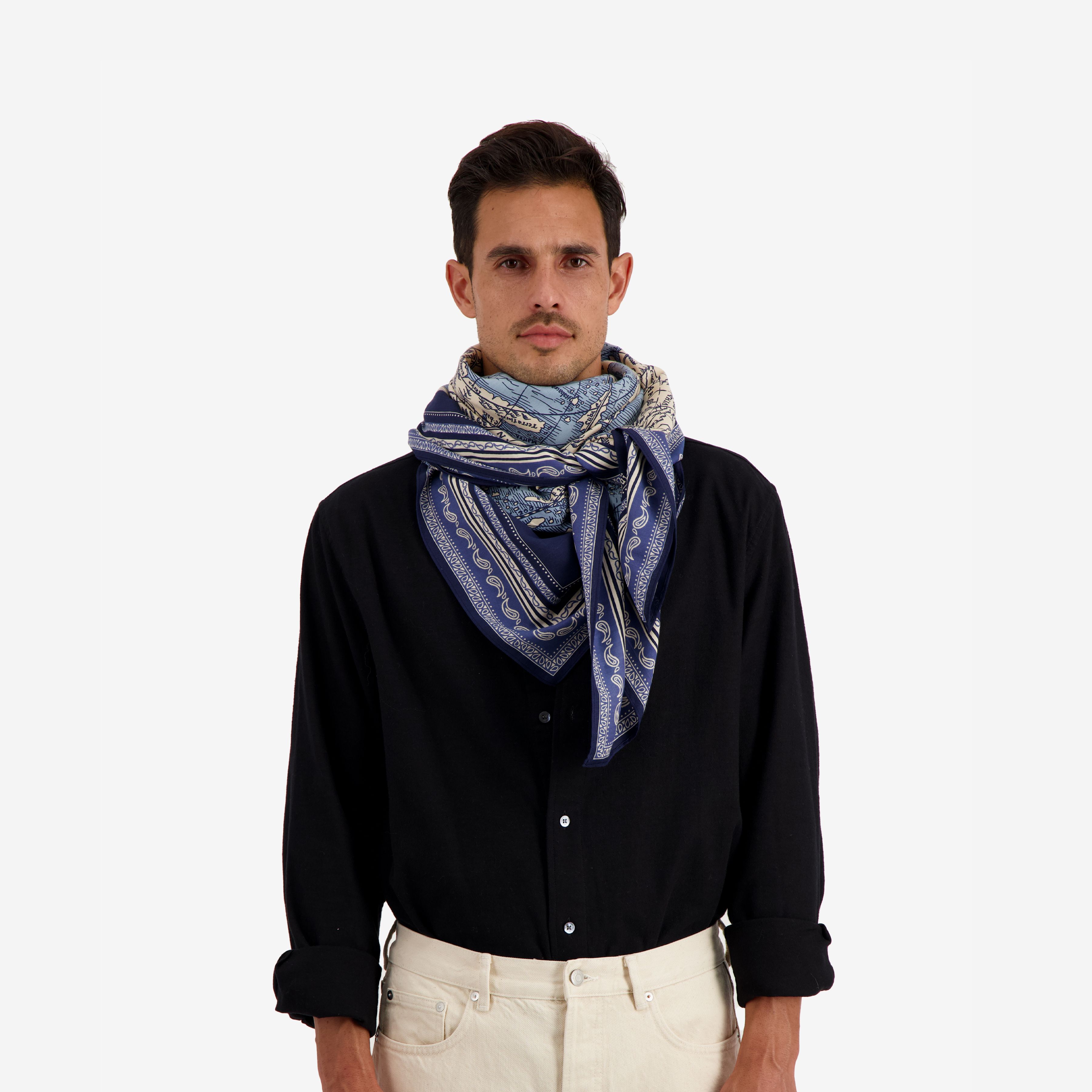 Kaschmir-Viereckstuch 130 - Mappemonde - Blau