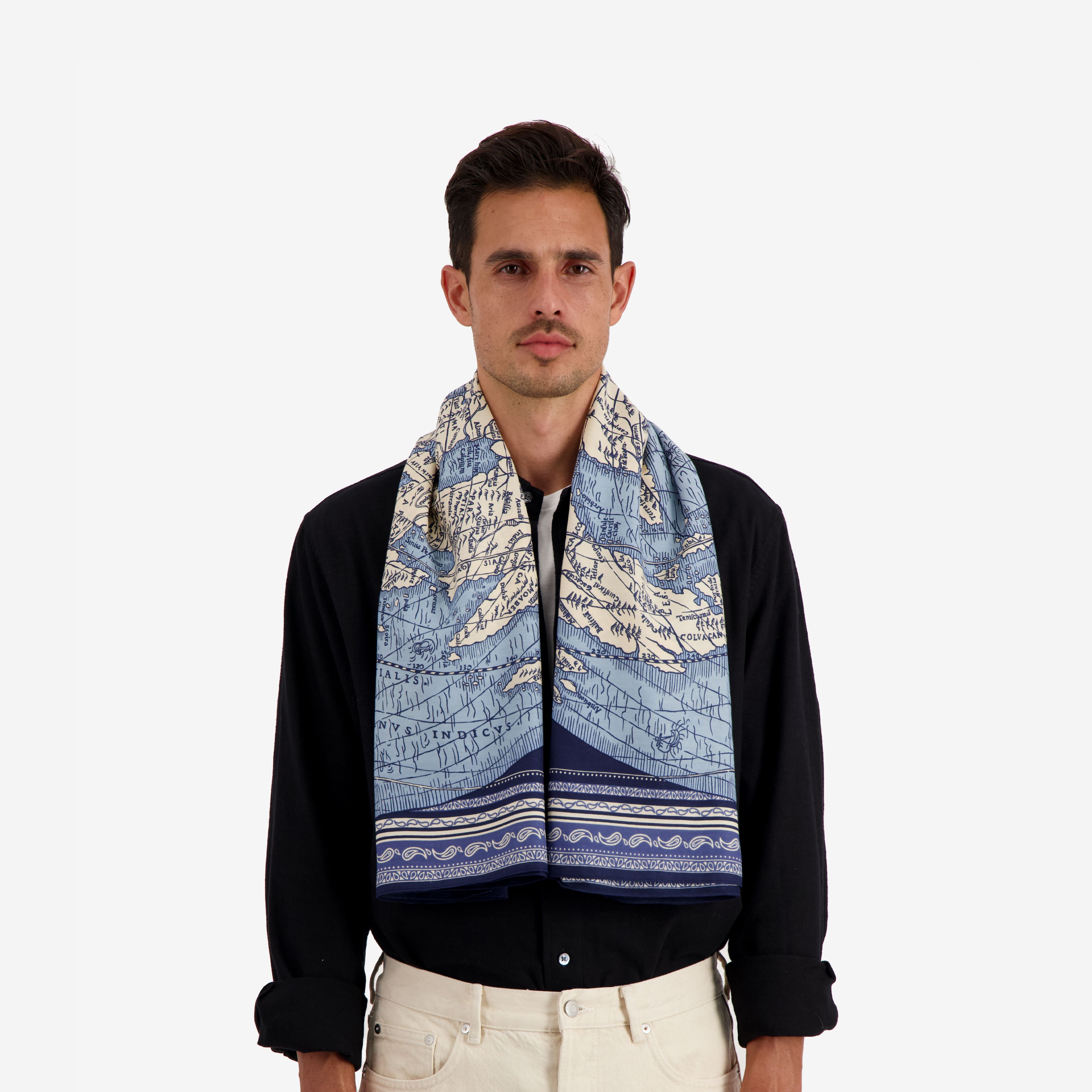 Kaschmir-Viereckstuch 130 - Mappemonde - Blau