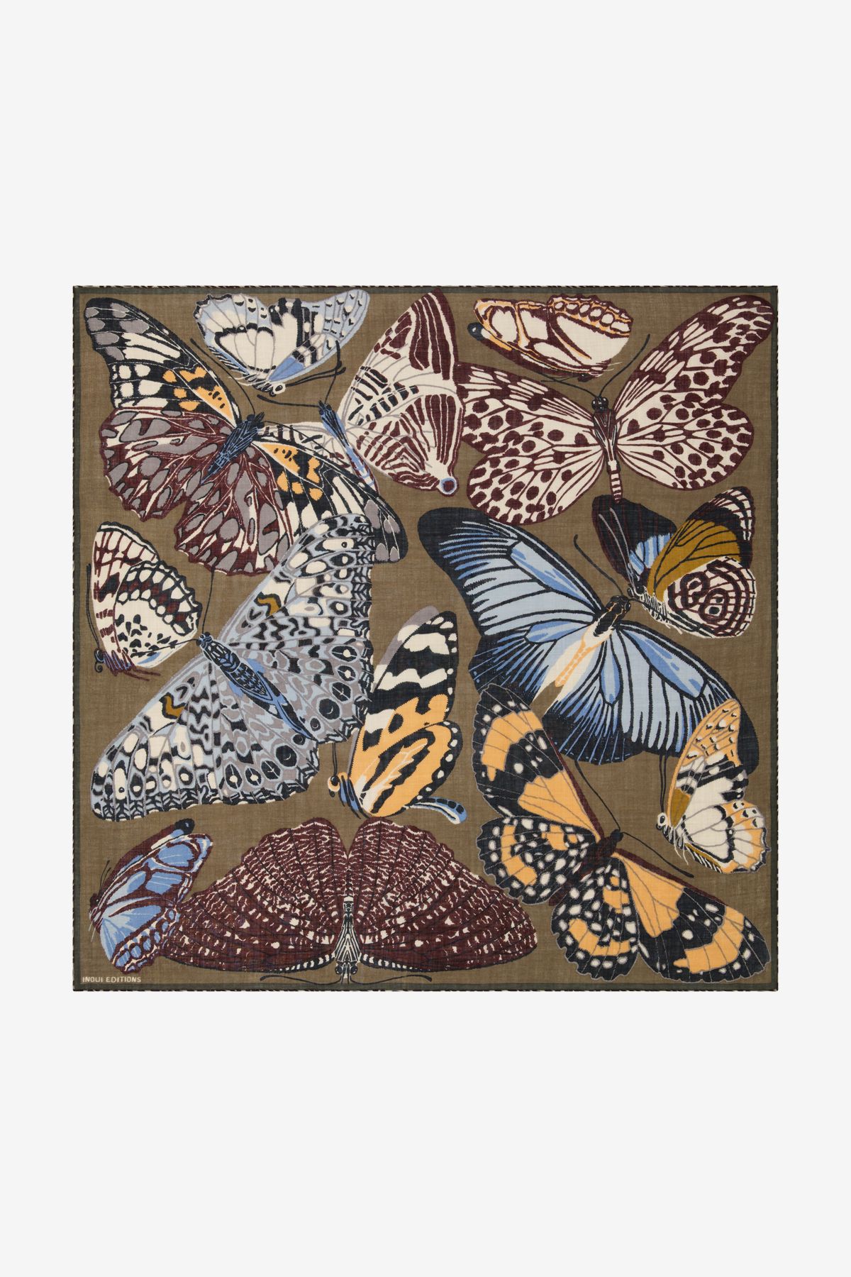 Carré - 130 - Papillons - Kaki