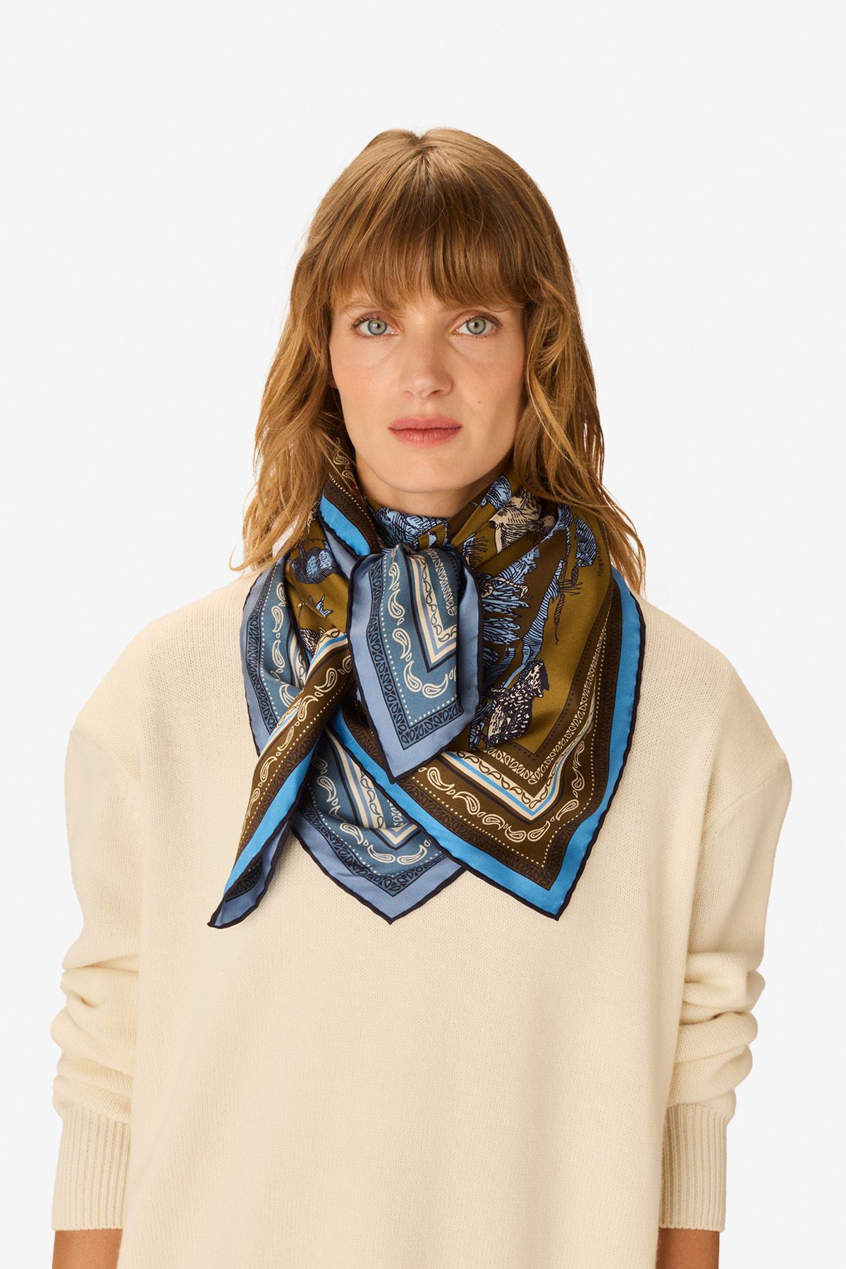 Carré 100 - Reverie - Kaki & Bleu