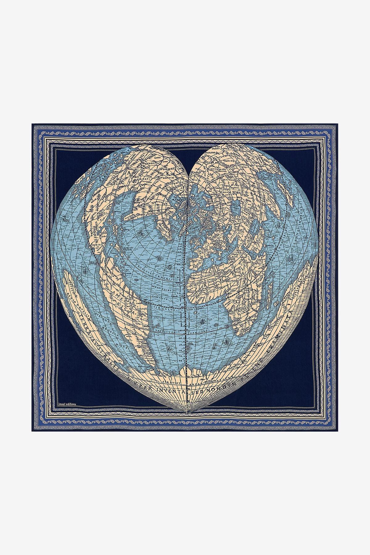 Carré en Cachemire 130 - Mappemonde - Bleu