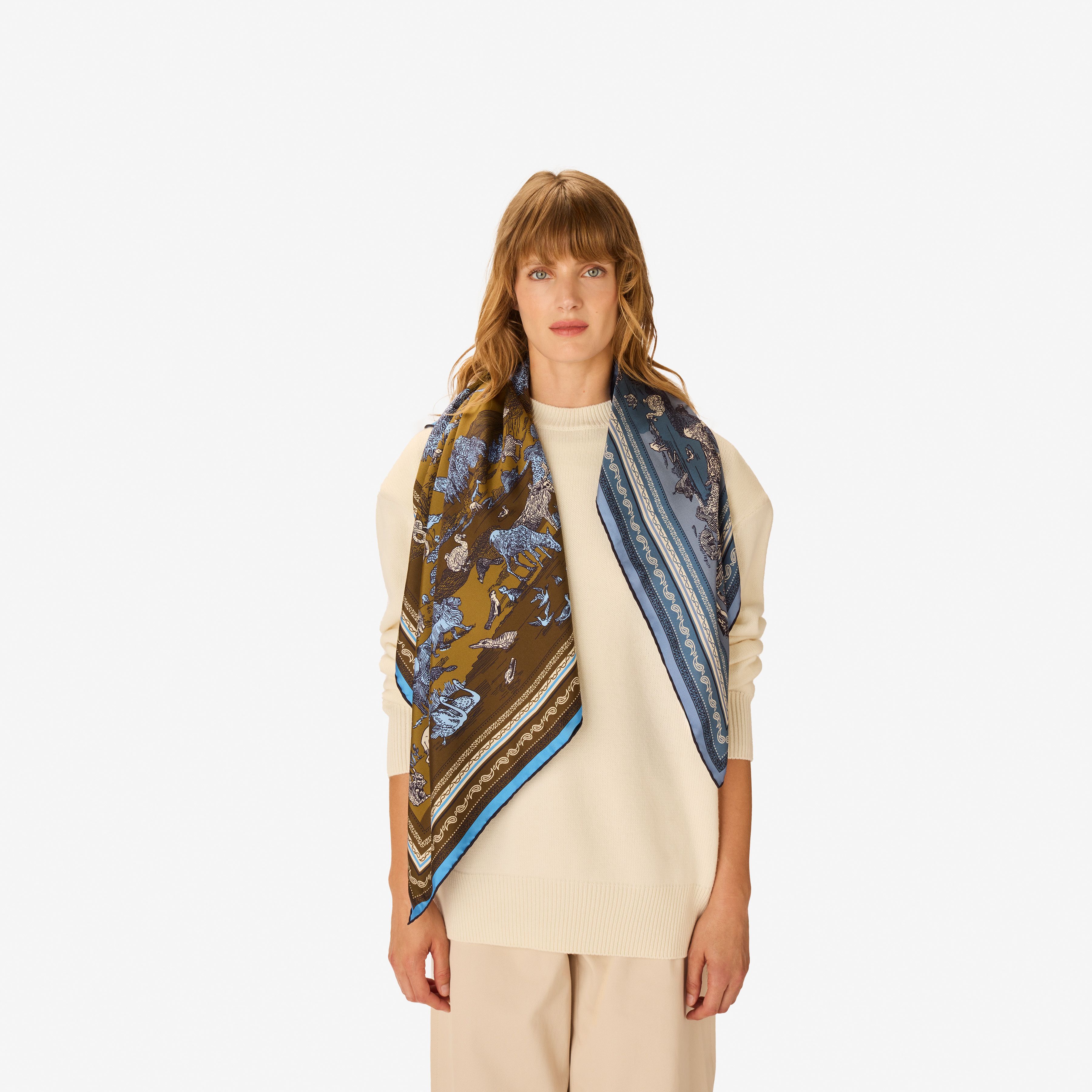 Square 100 - Reverie - Khaki & Blue