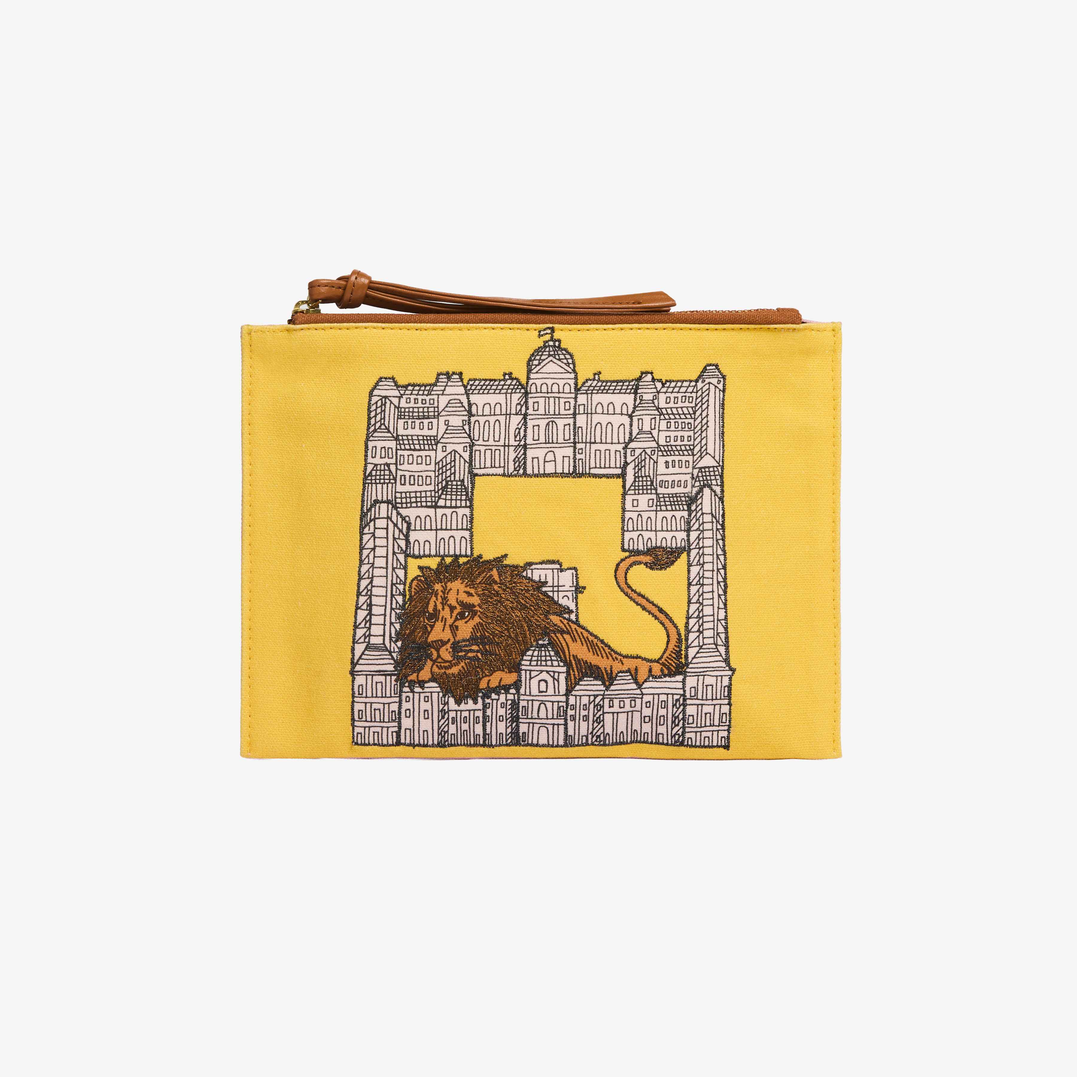 Embroidered Pouch - Lion - Yellow