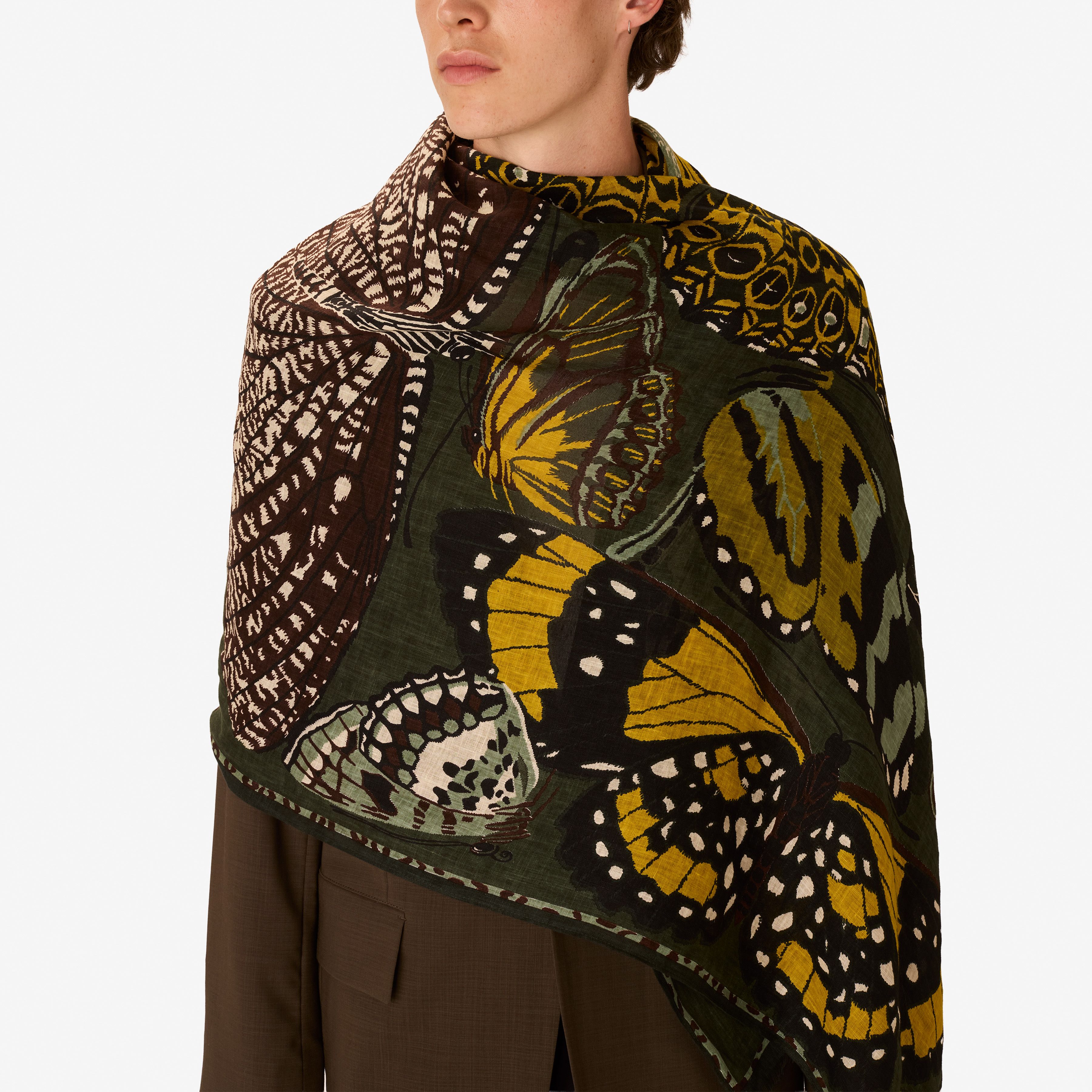 Écharpe 100 - Papillons - kaki