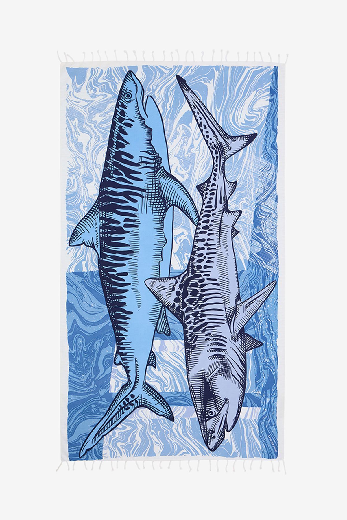 Fouta 100 - Requins - Bleu