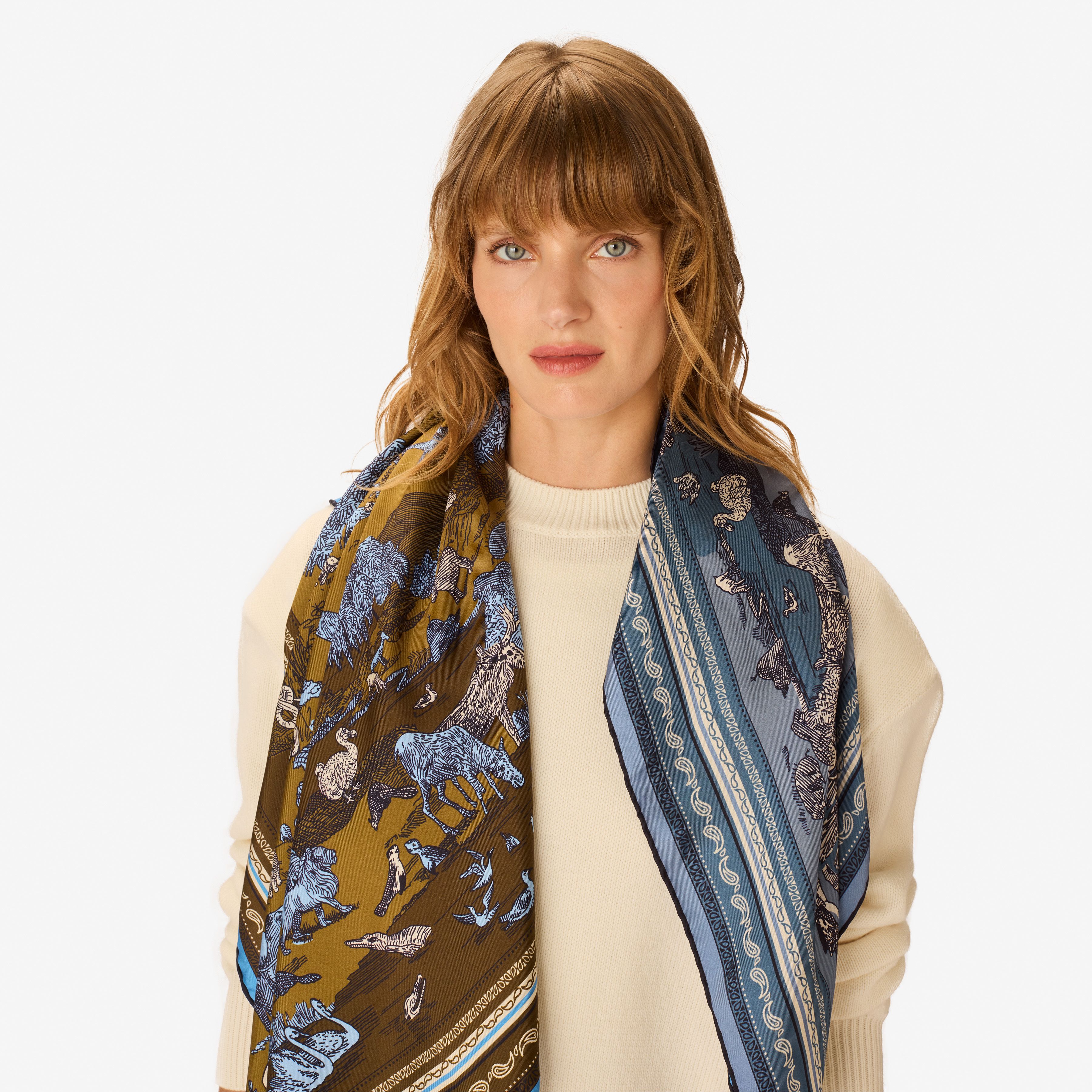 Square 100 - Reverie - Khaki & Blue